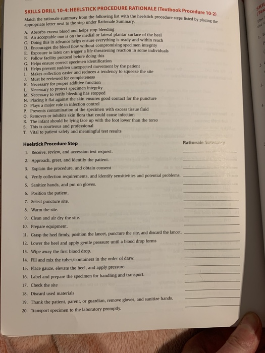 (Textbook Procedure 10-2) wh the heelstick procedure steps listed by placing the . SKU SKILLS DRILL 10-4: HEELSTICK PROCEDURE