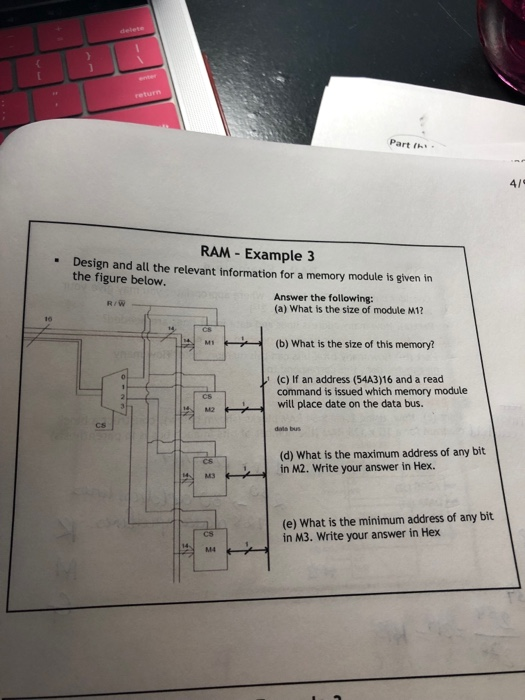 Part RAM - Example 3 Design and all the relevant information for a memory module is given in the figure below. Answer the fol