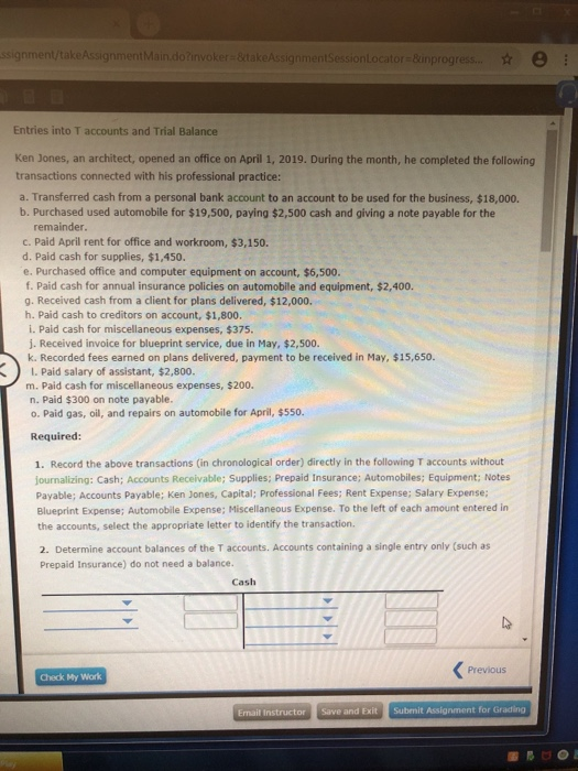 ssignment/take Assignment Main.dolinvoker&takeAssignmentSessionLocator=&inprogress. W e Entries into T accounts and Trial Bal