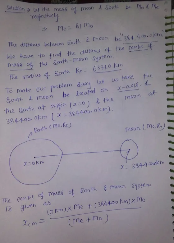 solution let the mass of moon & Earth be mo & Me respectively, 7 Me = 81 mo the distance between Earth & moon be 384 400.0km.