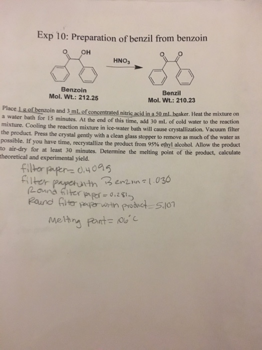 Exp 10: Preparation of benzil from benzoin Place