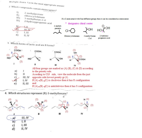 Mle hone Carcle the most appropnate answer Whiuh compeunds contain sterec 2-methylpentane I -methylbutan-2- V) 2-hydroxypropa