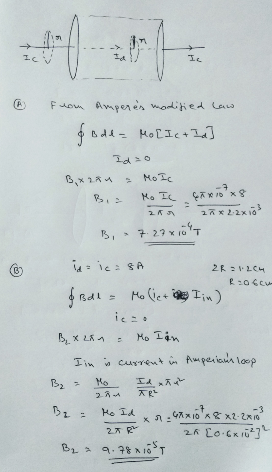 y ICV Ta ! Ic (A) From Amperes modified law & B dd - Moclct Id] Id=o B, 2ñu = Mo Ic Bia Mo IC Saxotx8 27 x 2.2x103 2лл B, = 7