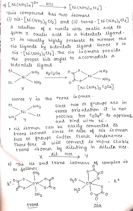 Нет a) [Ni(NH3)4]2+ → [Ni(NH3)242] This compound has two isomers (i) cis-[Ni(NH3), Ul.] and (ii) trans - [ Ni (NH3), eld] A s