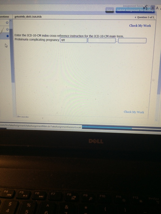 estions gr6ci06h ch03.16A.05b Question S of 5 Check My Work Enter the ICD-10-CM index cross-reference instruction for the ICD