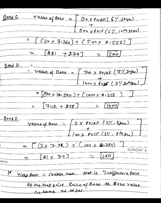- Bondc value of Band = 308 PVAF ( 6% logre I 5000PVIE (6% 10th yeau) [ (30 x 7.360) + (500x 0.558)] [221 +279 a soo z -Bond