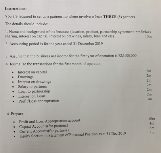Instructions: You are required to set up a partnership where involve at least THREE (3) partners. The details should include: