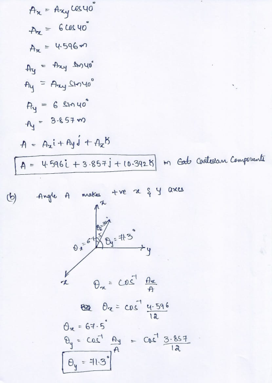 Ax= Axy costo 6 cos 40 Axt Ax 4.596m Ay Any Smyoo Aray Sinyo Ay Ay 6 Sin you 3-8 57 m Anit Ayd + AB A = 4.5961 +3.8573 +10-3