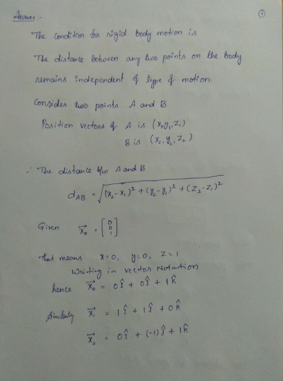 Th stavte ehosen any to peints on the bod numains independent 4 type 4/ motor) Compdlen tuwo points A ord 8 s Tau - Tha olistau te tho A and B Givern