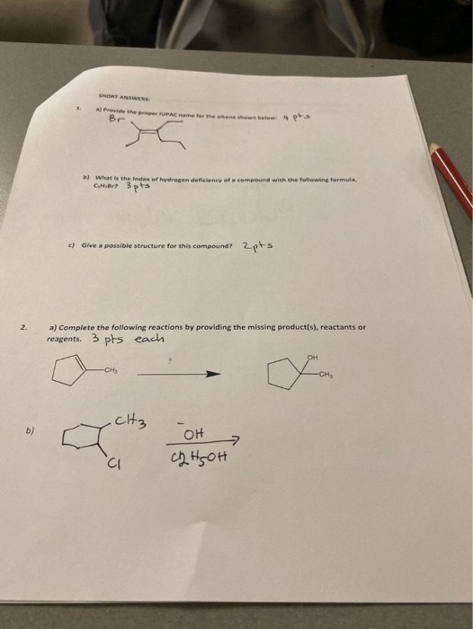 **Brno veoma ter *** homem b) What is the index of hy CH 3 pts c) Give a possible structure for this compound? 2 pts 2. a) Co