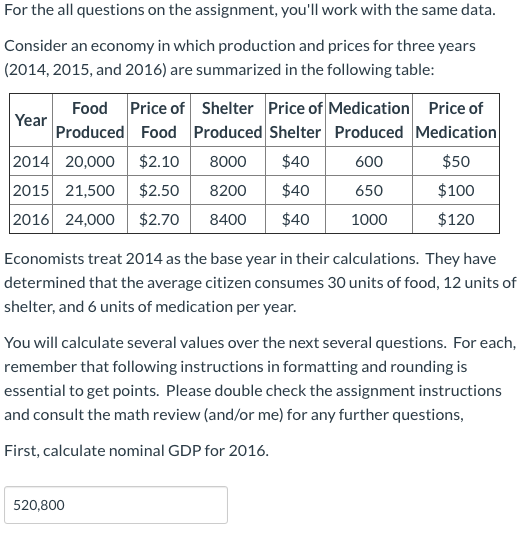 For the all questions on the assignment, youll work with the same data. Consider an economy in which production and prices f