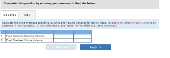 Complete this question by entering your answers in the tabs below. Reg 1 and 2 Reg 3 Calculate the fixed overhead spending va