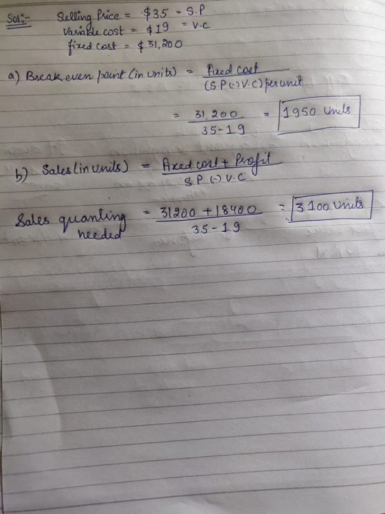 Sol: Vasialda cost 31,8o O ont Cin Un 35-19 Sales 3.5 19