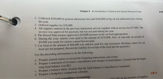 4-24 the year. Chapter 4 An Introduction to General and Special Revenue Funds 2. Collected $250,000 in general admissions fee