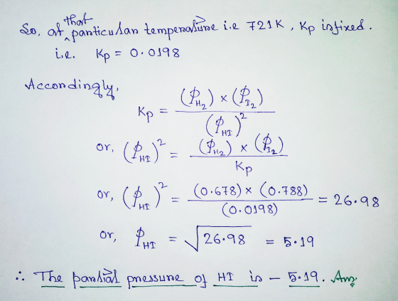 thot So, at panticuAan tempenohune ie 721K, Kp intixd O.O198 i.e. Kp 11 Acconding X Kp HT (Pn OY, X HD Kp CO.678) x 0.788) 0.