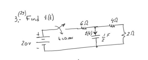3. Find ilt) 422 61 1/4) 212 t=0 sec LF 2 Zov I