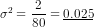 \sigma^2 = \frac{2}{80} = \underline{0.025}