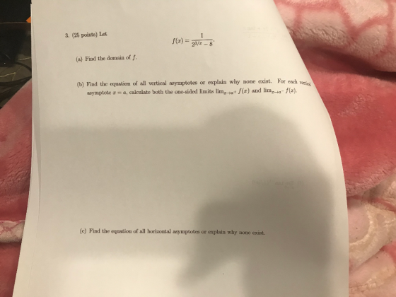 3. (25 points) Let f(x) = 2/2_8 (a) Find the domain of f. (b) Find the equation of all vertical asymptotes or explain why non