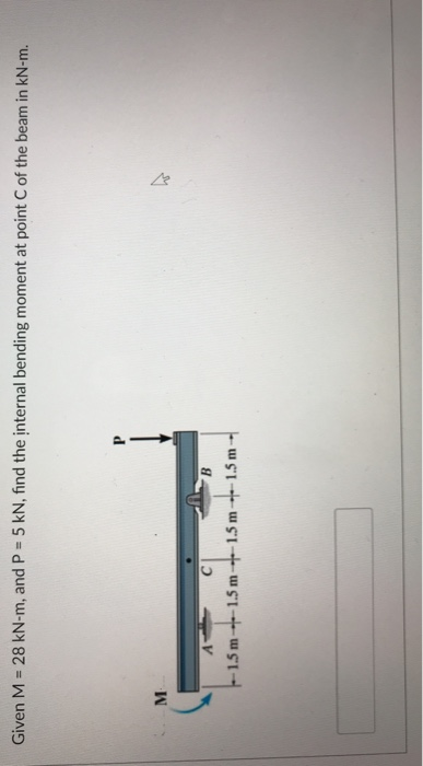 Given M-28 kN-m, and P-5 kN, find the internal bending moment at point C of the beam in kN-m. 1.5m+← 1.5 m-+-1.5 m-+-1.5 m