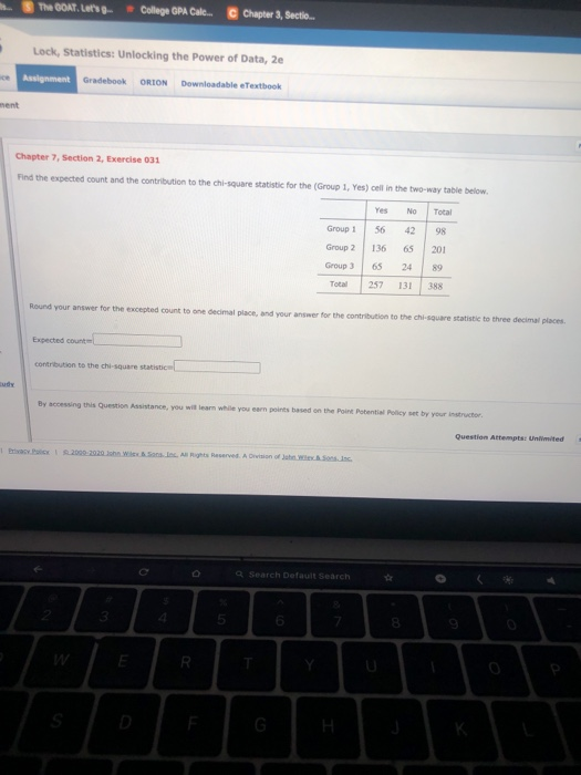 The GOAT. Lets College GPA Calc. Chapter 3, Sectio... Lock, Statistics: Unlocking the Power of Data, 2e ORION Downloadable e