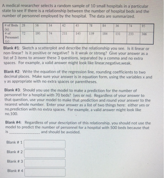 A medical researcher selects a random sample of 10 small hospitals in a particular state to see if there is a relationship be