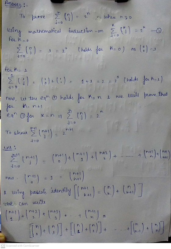 Answer:- To prove 2 - where no j=0 mathematical induction - on & () = 2* o using Eli) = 3 = 20 for k=0 0 (holds for k=o) as 1