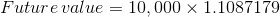 Future value = 10,000 x 1.1087179