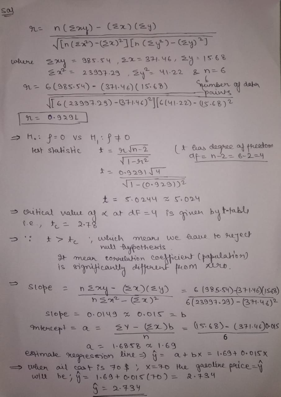 sal where - 985.54 en (Emy) - (2x) (y) ✓[n (8x²) - (Ex)²] [n (E9²)-(Ey) 2] Eny Ex= 37.46, Ey-15.68 {x² = 23997.29 Ey² = 41.22
