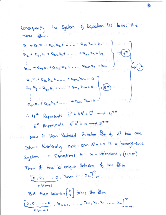 onsequently the Sshern Eqatim (6) takes the m. 니 Now in Rou Reduced Echelon はm。Aİ has one Column Idenhcally zo and AT is homo