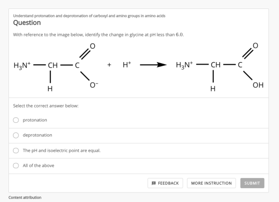 Understand protonation and deprotonation of carboxyl and amino groups in amino acids Question With reference to the image bel