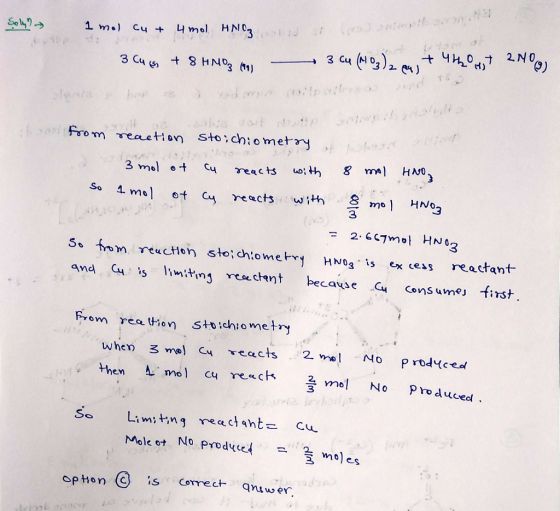 From reaetion sto,dhiometry reects Hh 3 = 2.6c7 mol HN03 m reuctton sto chloe ex es reactant Prom rea ttion stochiometry the