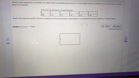 Based on past experience, an architect has determined a probability distribution for the number of times a drawing must be ex