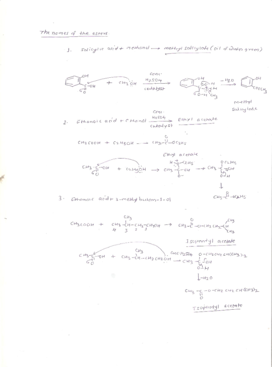 The names of the estes com C-OH H2S04 Ethyl acetate CH3 却3 openyl acedate Tsopemiy4cefate