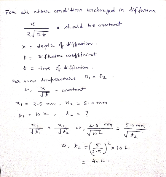 For all other conditions unchanged in diffusion re - a should be constant Root x= depth of diffusion. b = Diffusion coefficie
