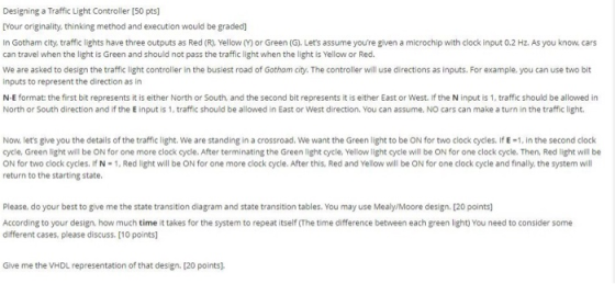 Designing a Traffic Light Controller [50 pts] [Your originality, thinking method and execution would be graded] In Gotham cit