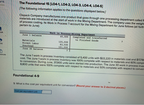2 The Foundational 15 (L04-1, LO4-2, L04-3, L04-4, LO4-5) (The following information applies to the questions displayed below