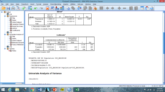 Document1] - IBM SPSS Statistics Viewer File Edit View Data Transform Inse Format Analyze Direct Marketing Graphs Utilities A