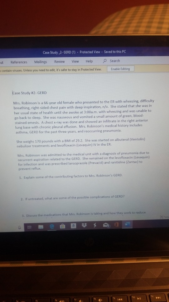 Case Study_2- GERD (1) - Protected View - Saved to this PC ut References Mailings Review View Help Search contain viruses. Un