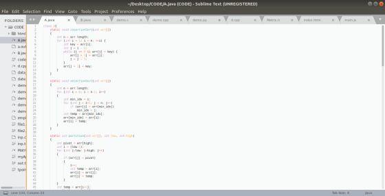 Matrix.h X index.html x main.js * ~/Desktop/CODE/A.java (CODE) - Sublime Text (UNREGISTERED) File Edit Selection Find View Go