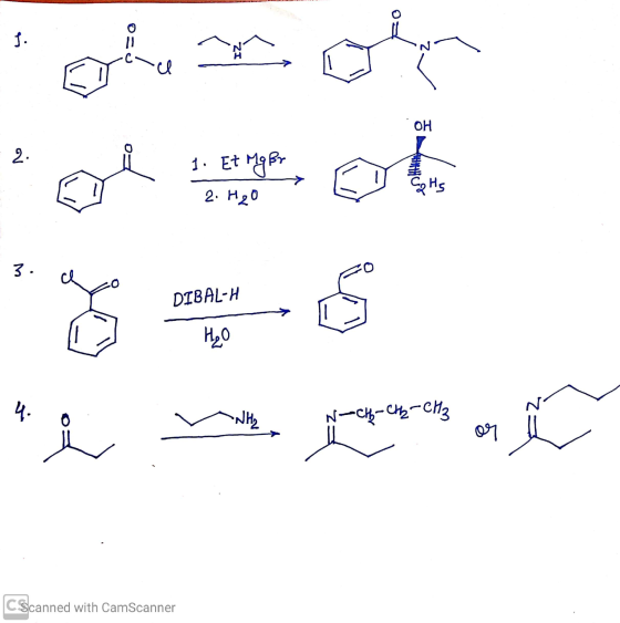 ZI non olur ol. 1. Et Mg Br 2. H₂O 3. c DIBAL-H -N12 N-CH-CH2-CH₃ *w.wo. Letano CScanned with CamScanner