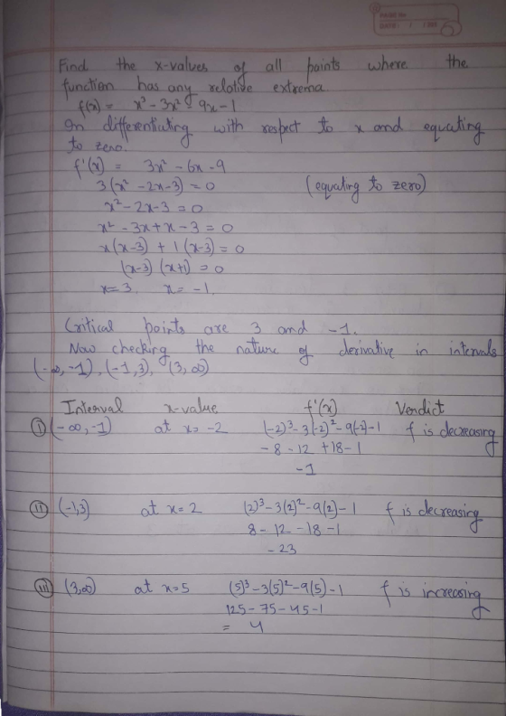 PAG H DATE 1201 all paints the where the X-values funclion has any relote extrena. fa) Find OPed equaling with ebct to to zea