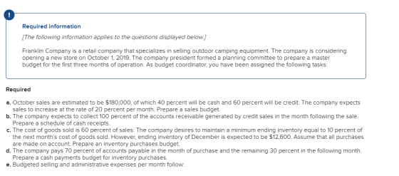 Required information [The following information applies to the questions displayed below.) Franklin Company is a retail compa