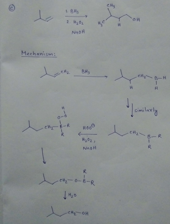 1. BH₃ Y OH 2. H₂O2 NaOH Mechanism: Mechanism: I CH BH₂ ең, B-H H similar 0-0 .CH, B-R Hooo Ho LR R B-R H₂O2, NaoH - - CH₂ -