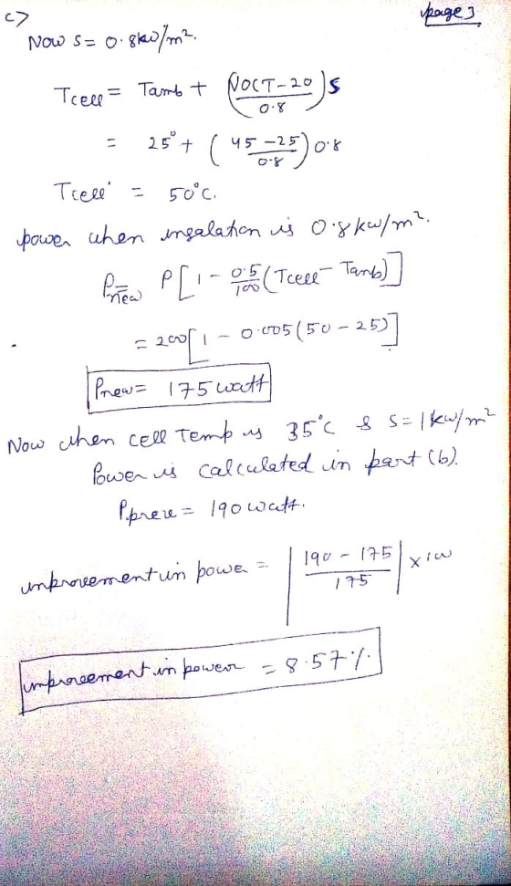 page] Now S= 0.8kw/m2. Ter= Tambet po T720)s 28° + (450-75) 06 Trell = 50°c. power when ingalation is 0.8kw/m? Prew P[1-0 (Tr
