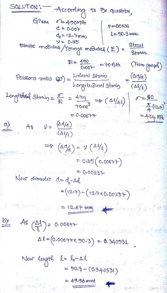 P=60KN do= 12.7mm 50.3 ww. Stress 3hotin びの の 490 . Poissons roto (D) Lorgitu@inal Stori(A/ Longt TOxlo = 0.006 77- 0.35( 0.00677 0.0023 (12:9)-( ! 2PK 0:00239 As (钓; 0 , 0067)- = 50.3-(0.340531) 49.96 mm