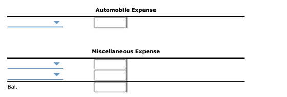 Automobile Expense Miscellaneous Expense Bal.