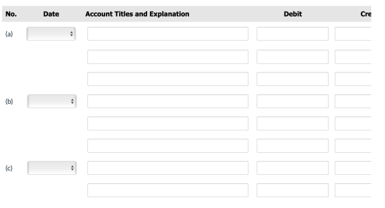 No. Date Account Titles and Explanation Debit Cre (b) (c)