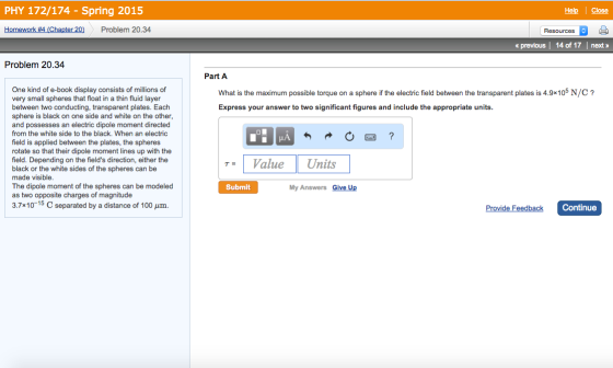 Image for Problem 20.34 One kind of e-book display consists of millions of very small spheres that float in a thin fluid