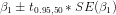 \beta_1 \pm t_{0.95,50}*SE(\beta_1)