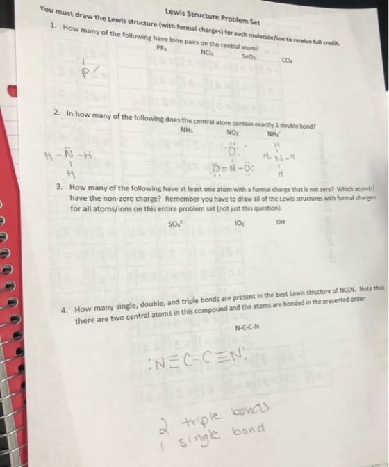 Lewis Structure Problem Set You must draw the Lewis structure with formal charges) for each molecullion to receive full credi